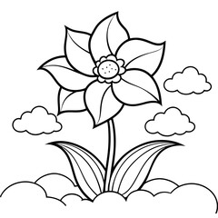 Beautiful flower in a flower bed and clouds vector art illustration