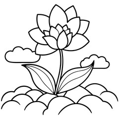 Beautiful flower in a flower bed and clouds vector art illustration