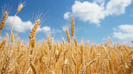 Fototapeta premium Kansas wheat field with blue sky