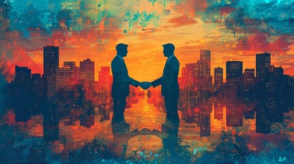 Partnership and networking background with emphasis on negotiation and productivity, ideal for showcasing successful business collaborations and growth strategies. high resolution Illustration, in
