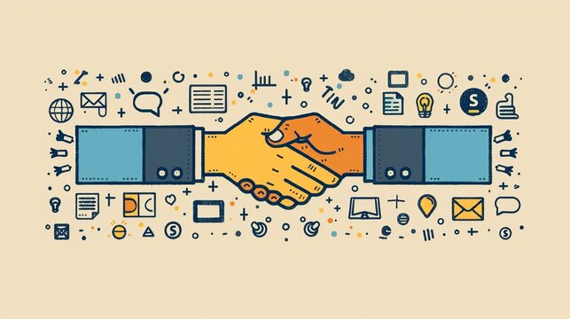 Partnership and negotiation concept featuring networking and productivity enhancements, perfect for creating visuals on successful business collaborations and growth. high resolution Illustration, in