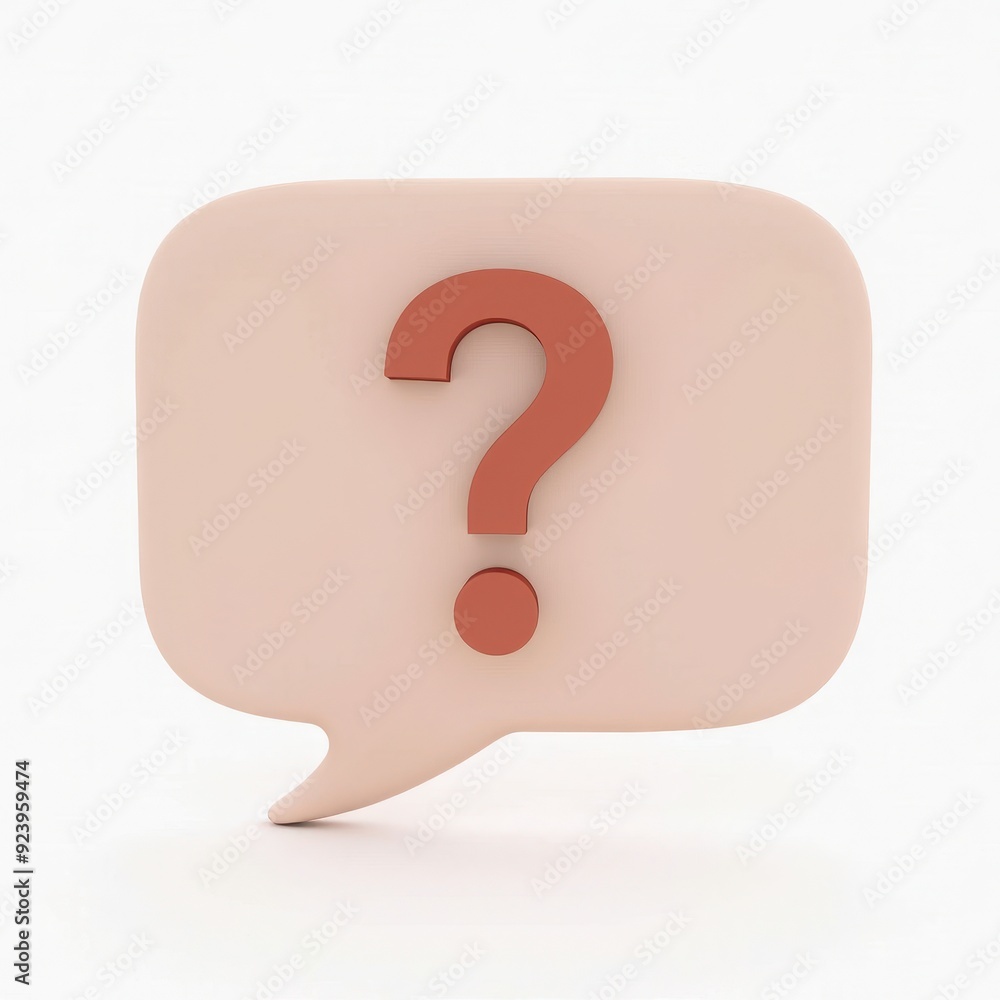 Poster 3d speech bubble with a red question mark on a light background