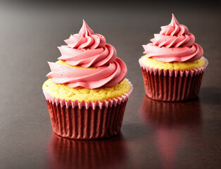 Deliciously Decorated Cupcakes With Frosting on Dark Wooden Table in Afternoon Light