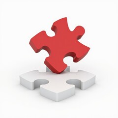 A red puzzle piece being placed into a matching white puzzle base against a plain background.