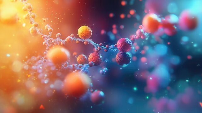 Closeup of enzymes interacting with protein molecules