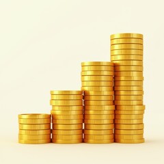 Stacked golden coins arranged in ascending order, symbolizing financial growth and prosperity.