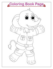 Cute elephant coloring page. animal coloring book page for kids