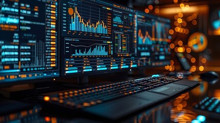 Fototapeta premium Investment and ROI background with emphasis on detailed analytics and strategic portfolio management, perfect for creating professional visuals on financial performance. high resolution Illustration,