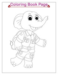 Cute elephant coloring page. animal coloring book page for kids