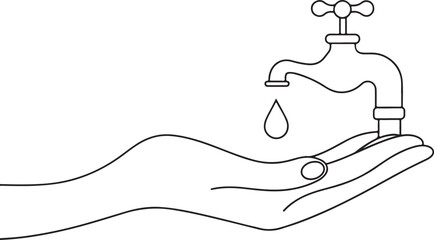 
hand holding a faucet continuous one line art drawing, vector illustration
