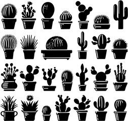 Silhouette Set of Various Cacti, Desert Plant Illustrations, Minimalistic Cactus Designs for Wall Art, Home Decor, Greeting Cards, Tattoo Ideas, Nature-Themed Graphic Elements, Digital Prints