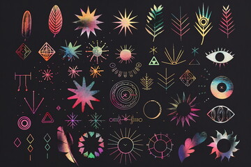 Vibrant Dreamcatchers and Feathers, Artwork Inspired by Native American Culture, Theme for Decoration, Poster Design, Wall Art, Social Media Graphics, tatto, Sticker set