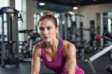 Fototapeta premium Young Woman in Workout Attire Engaging in Strength Training at Modern Gym Interior