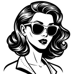 vintage retro hollywood actress wearing sunglasses vector illustration