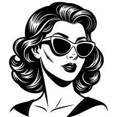 vintage retro hollywood actress wearing sunglasses vector illustration