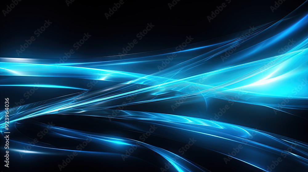Poster abstract blue neon light trails and digital waves on dark background for tech and business design th