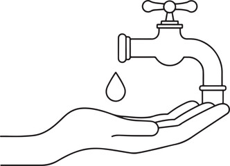 
hand holding a faucet continuous one line art drawing, vector illustration
