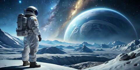 Astronaut Gazing at a Distant Planet, 3D Illustration, Space Exploration, Alien Landscape, Cosmic Wonder, planet, astronaut