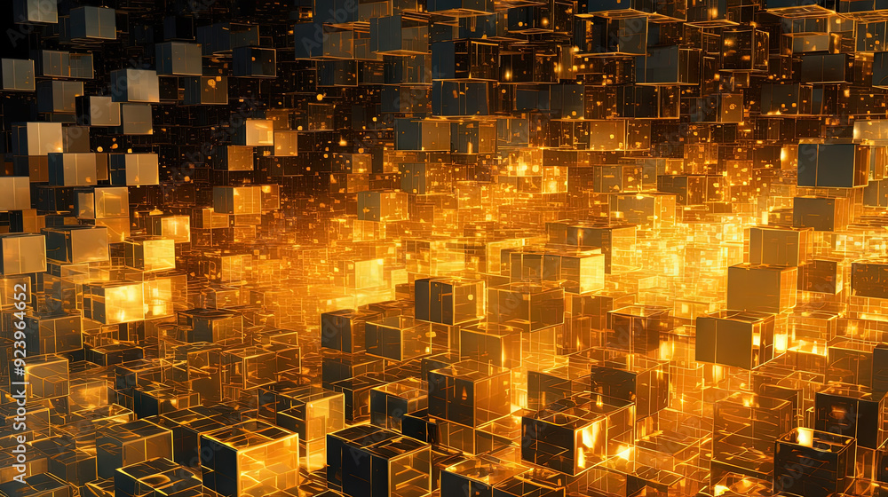 Poster Abstract background with structure of cubes. Colorful cubes texture for technology backdrop. Generated AI.