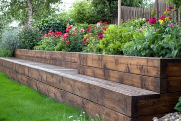 Wood Retaining Wall. Pressure Treated Structural Pine for Terraced Garden Beds