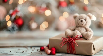 Festive Holiday Decorations With Oranges, Gifts, and Ornaments on Wooden Table