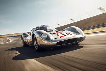Racing car on the lap. Abstract racing auto on high speed.