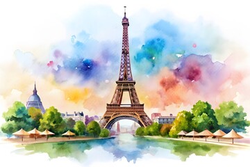 Eiffel tower in Paris watercolor vector illustration
