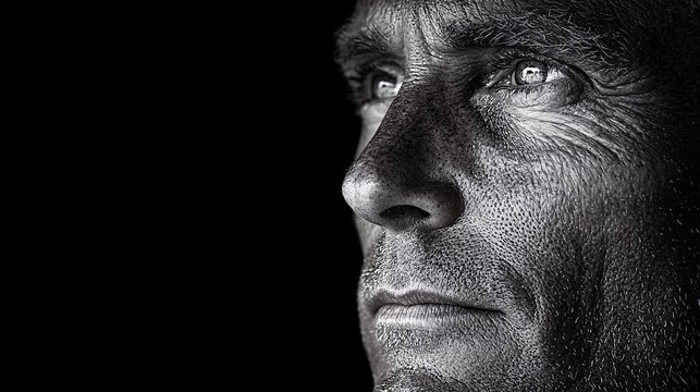 Portrait of a person with strong contrasts between light and shadow