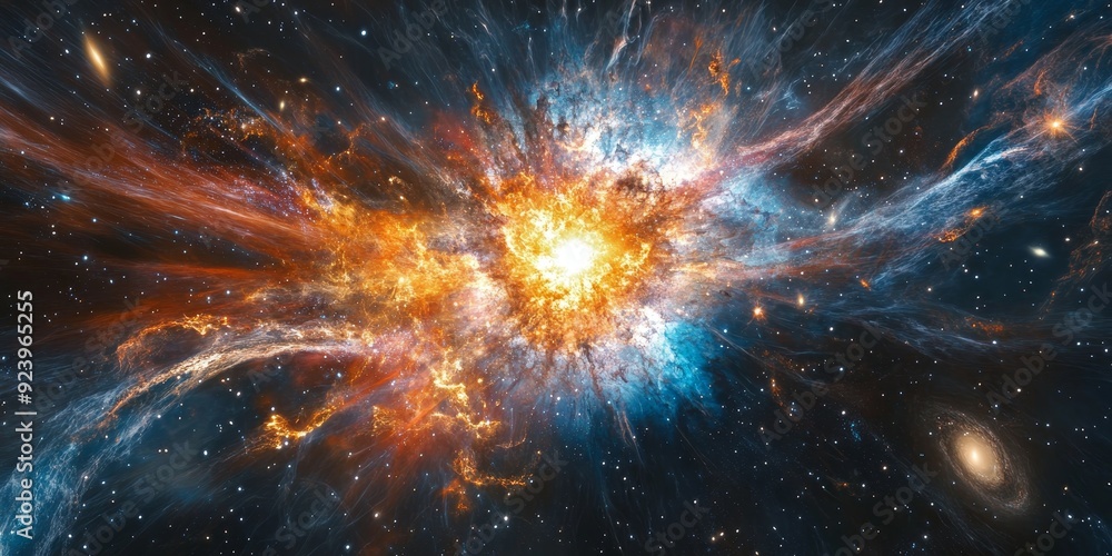 Aufkleber a celestial event in a distant galaxy, with supernovae exploding, new stars forming, and cosmic wave