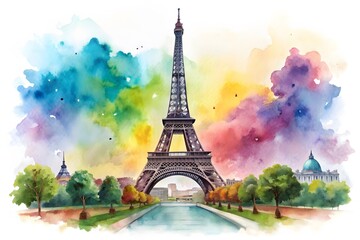 Eiffel tower in Paris watercolor vector illustration
