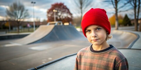 Boy in Red Beanie at the Skatepark, Skatepark , Portrait , Boy , Red Beanie