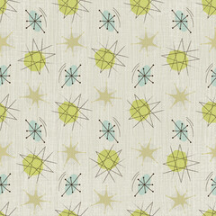 Mid-century modern, atomic age seamless pattern. Retro 1950s background