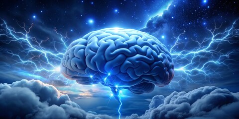 Brain Storm A Digital Art Exploration of the Mind, Imagination, Lightning, Concept, Consciousness, Galaxy