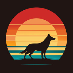 wolves retro sunset design template design vector illustration