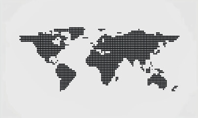 A black and white map of the world with dots representing countries