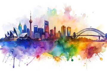 Fototapeta premium Australia, sydney watercolor, watercolor painting 