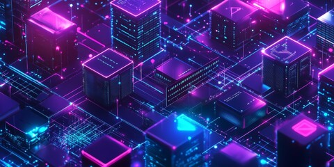 Obraz premium A global blockchain network connecting businesses, illustrating a decentralized economy