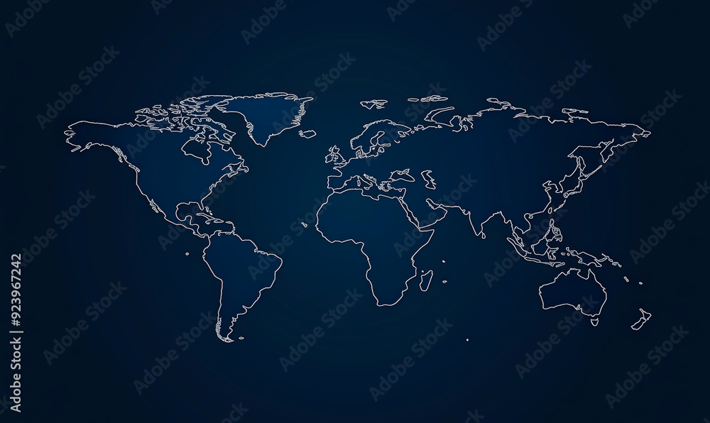 Aufkleber A blue and white map of the world with a black outline. The map is drawn in a way that it looks like a computer generated image