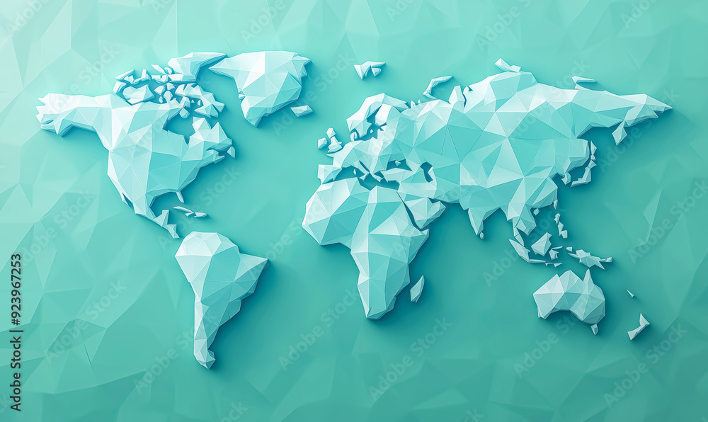 Canvas Prints a blue and white world map with a lot of detail. the map is made of triangles and has a very modern 