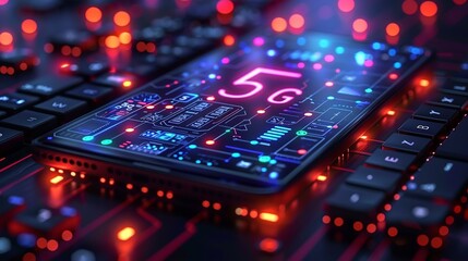 5G technology concept focusing on ultra-fast data speeds, improved connectivity, and advanced network infrastructure, ideal for showcasing next-generation communication capabilities. high resolution