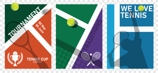 Tennis cup - tournament Poster, Banner or Flayer - Players, Rackets and Ball on the line and net - Simple retro competition - Sports championship Vector Illustration, We love tennis