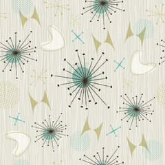 Mid-century modern, atomic age seamless pattern. Retro 1950s background