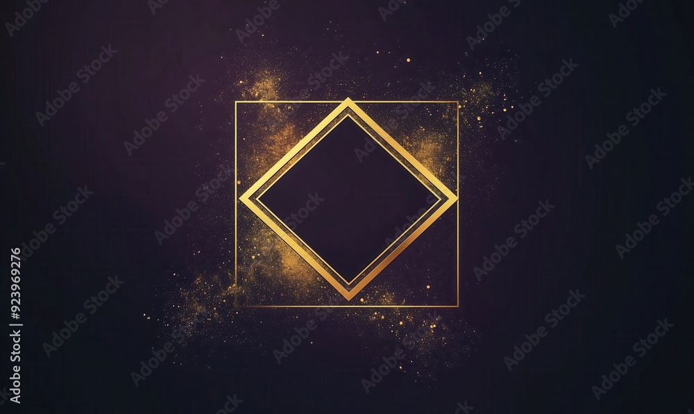 Poster a gold frame with a black background. the frame is square and has a diamond shape