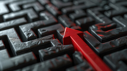 Red Arrow Navigating Through a Dark Maze, Symbolizing Overcoming Challenges