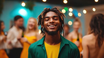 Gen z friends joyously celebrating new year's eve at a festive party gathering