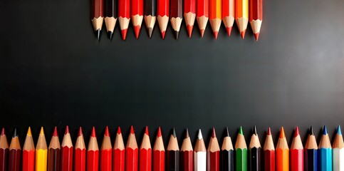 School banner template featuring colored pencils and blank space, apt for personalized school signage and classroom use