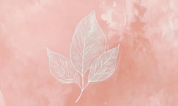 A leafy green leaf is drawn on a pink background. The leaf is drawn in white and has a delicate, almost ethereal appearance. The pink background adds a soft, romantic touch to the image