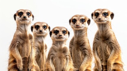 Fototapeta premium United Meerkats - A Group of Meerkats Standing Guard Together with a Strong Sense of Unity and Protection on White Background