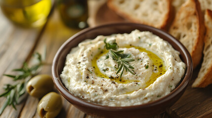 Traditional Greek Skordalia with Olive Oil and Bread