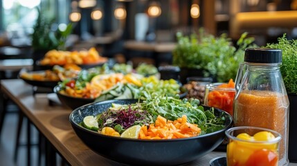 Fototapeta premium Healthy office cafeteria buffet with fresh and nutritious food options